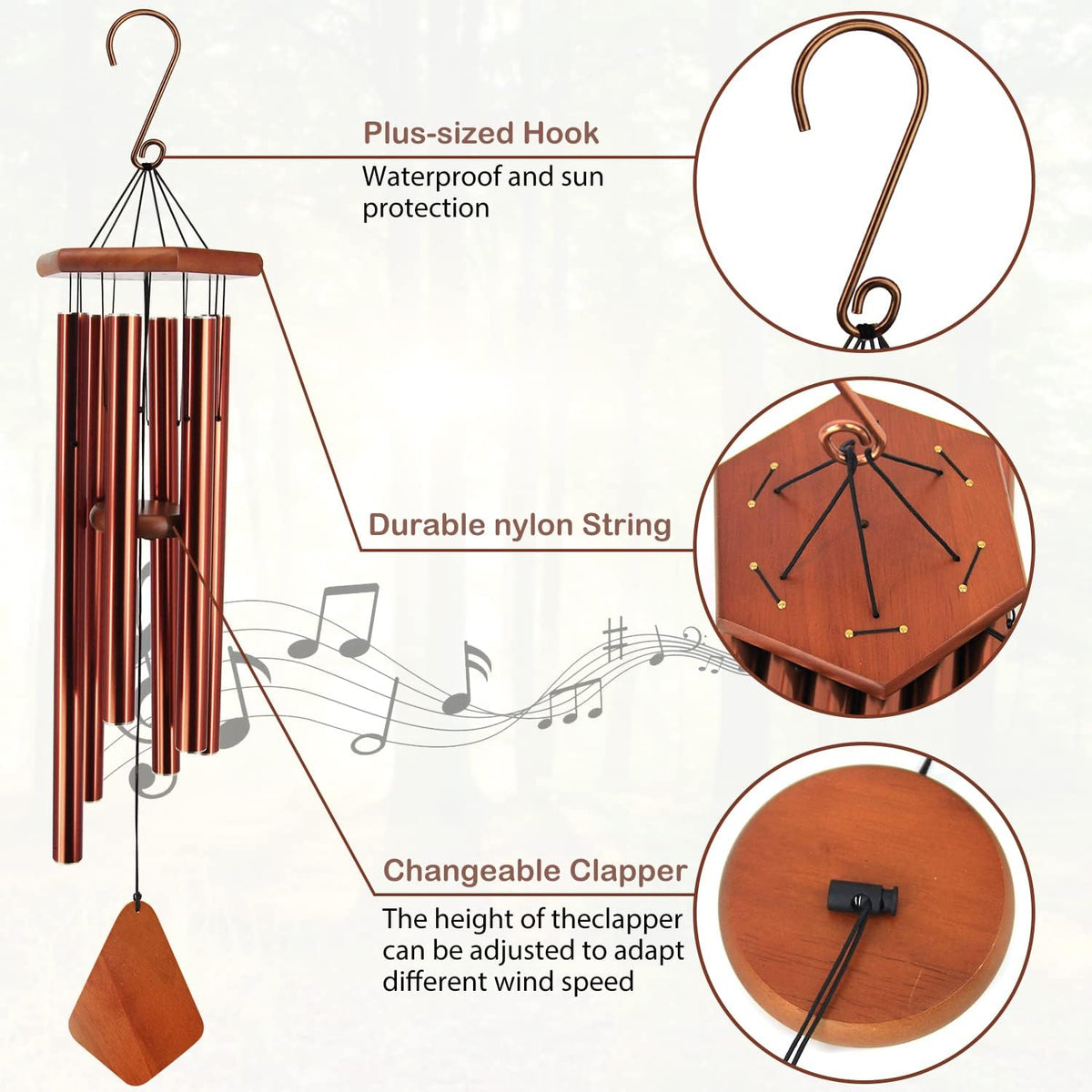 ASTARIN Wind Chimes Outdoor Large Deep Tone, Large Windchimes for Outside with 6 Tubes Tuned