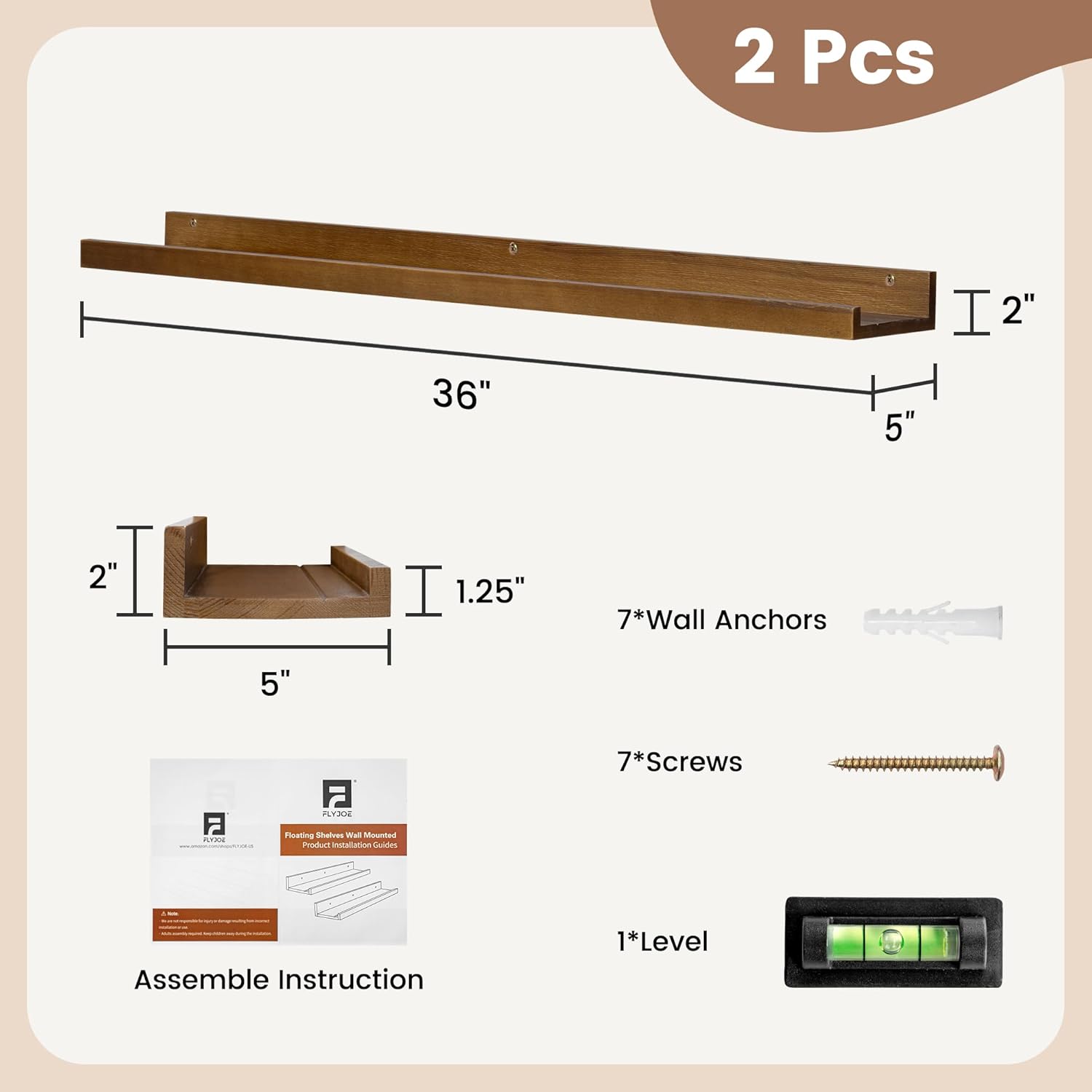 Picture Ledge Wall Shelves 36 inch Width Set of 2, Solid Pine Wood Rustic Floating Ledge Shelves