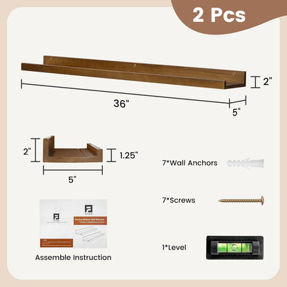 Picture Ledge Wall Shelves 36 inch Width Set of 2, Solid Pine Wood Rustic Floating Ledge Shelves