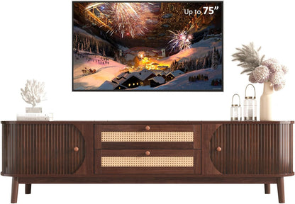 Merax Modern Fluted TV Stand for 75" TVs, Mid-Century Entertainment Center Tambour Door Media