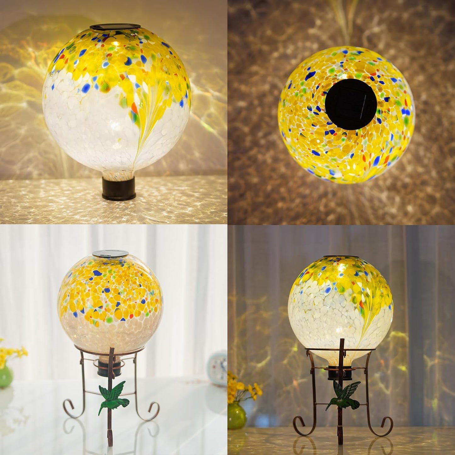 10" Diameter Solar Gazing Ball and 8.5" Metal Stand Indoor Outdoor Yard Art Ornament Coloful Spot