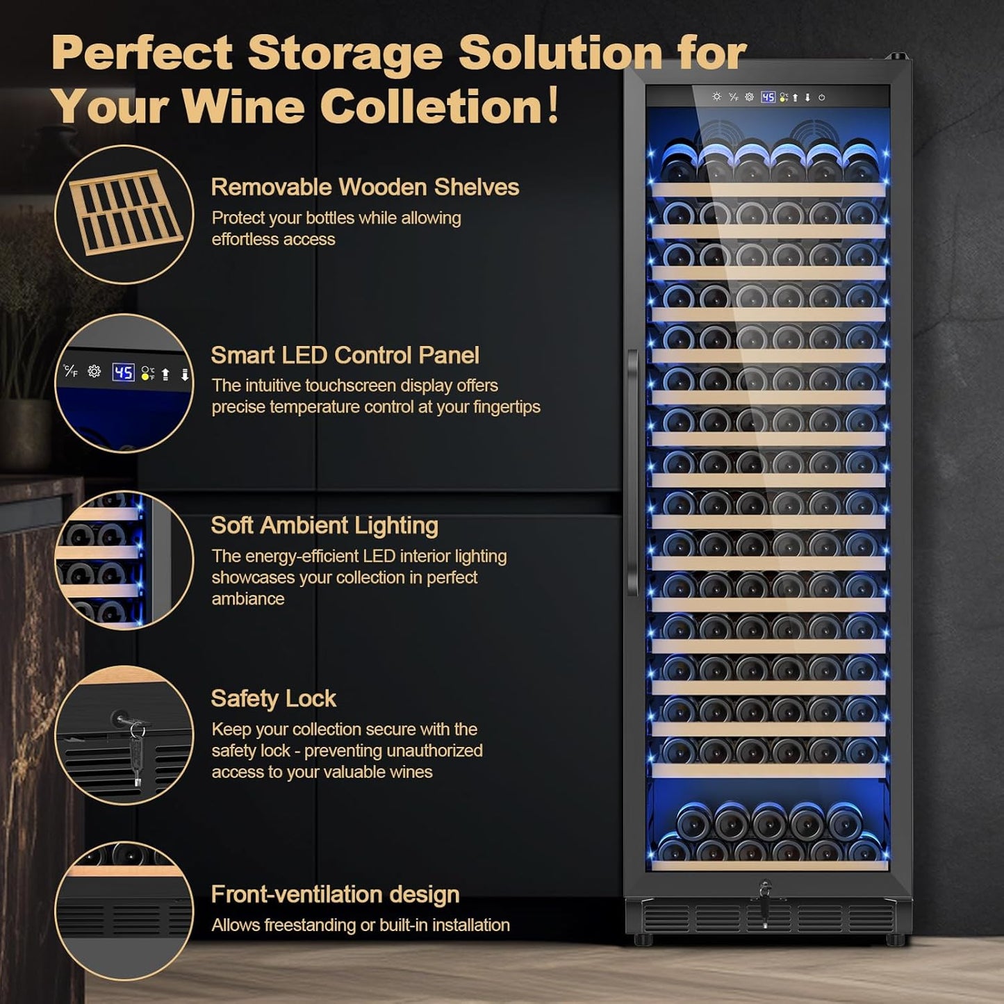 Upgraded 190 Bottles Wine Cooler Refrigerator,24 Inch Wide Wine Fridge with Professional