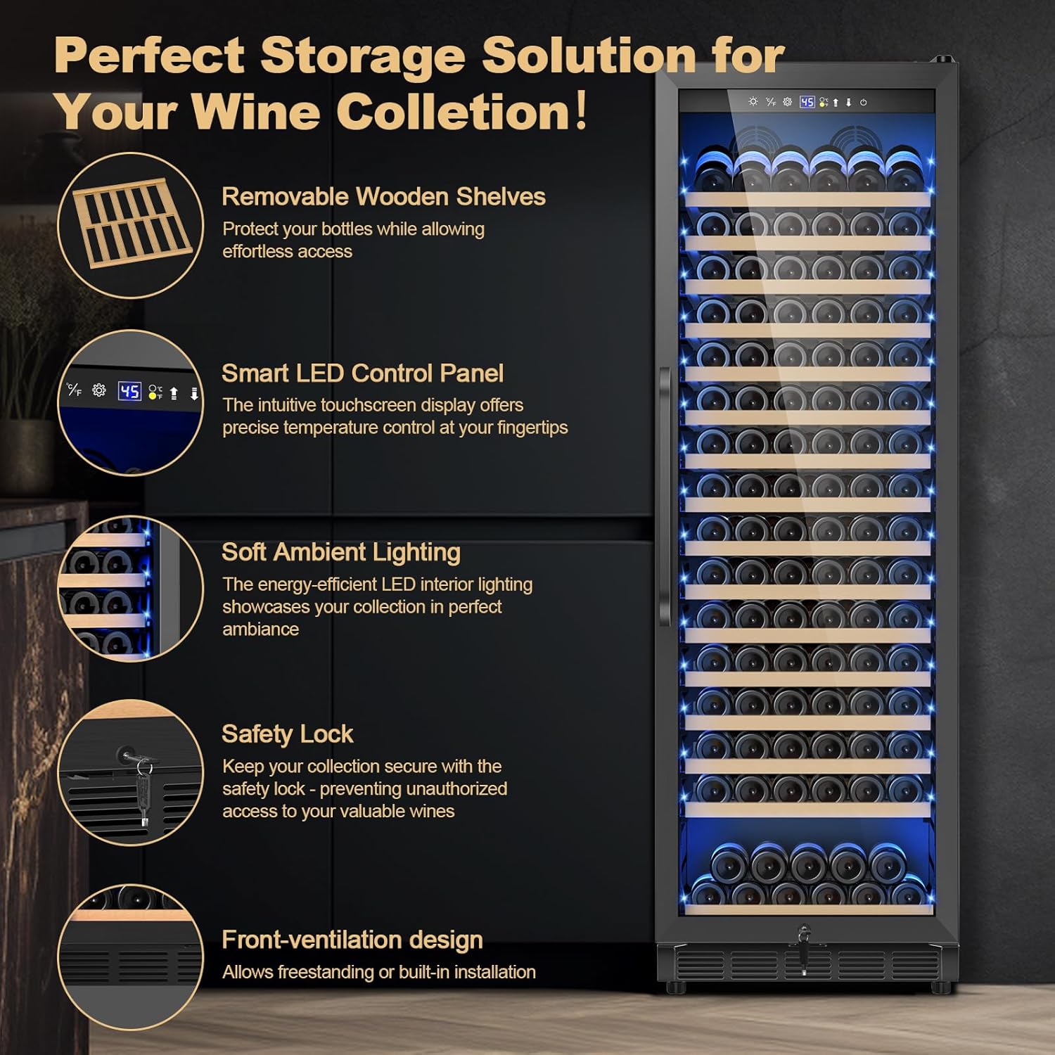 Upgraded 190 Bottles Wine Cooler Refrigerator,24 Inch Wide Wine Fridge with Professional