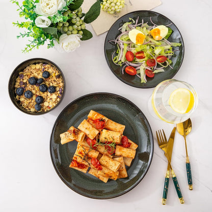 LeRatio Ceramic Dinnerware Sets for 6,Plates and Bowls Sets,Handmade Reactive Glaze Dishes Set,Chip