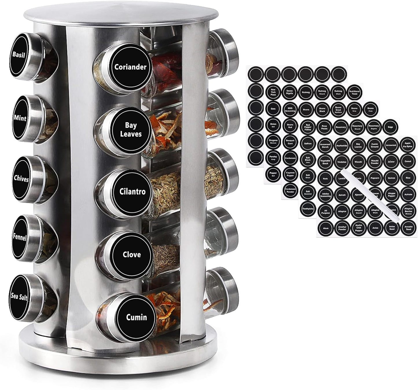 DOUBLE 2 C Revolving Spice Rack with 20 Jars, Rotating Spice Rack Organizer, Seasoning Organizer