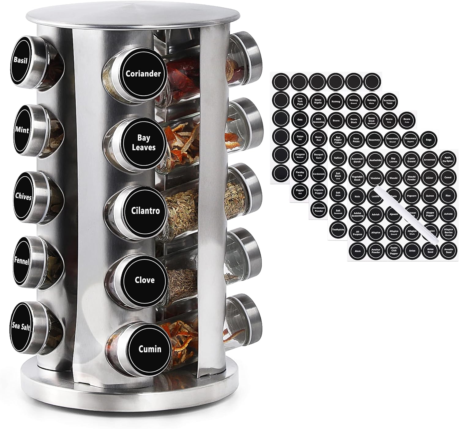 DOUBLE 2 C Revolving Spice Rack with 20 Jars, Rotating Spice Rack Organizer, Seasoning Organizer
