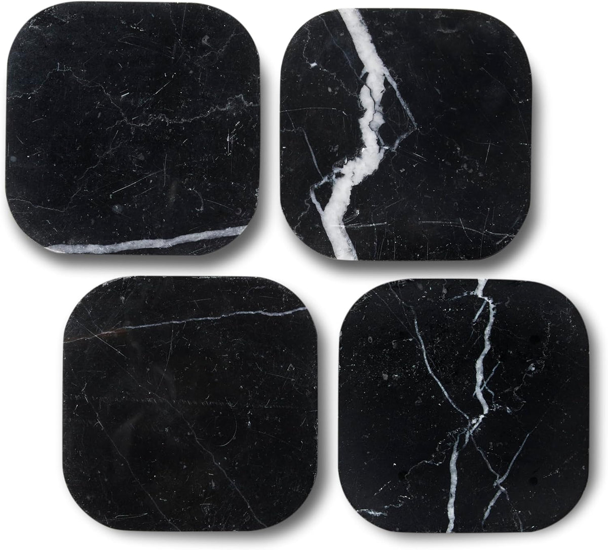 Italian 100% Marble Coasters – Set of 4 – Square Modern Bar Coasters for Drinks, Coffee –Stone