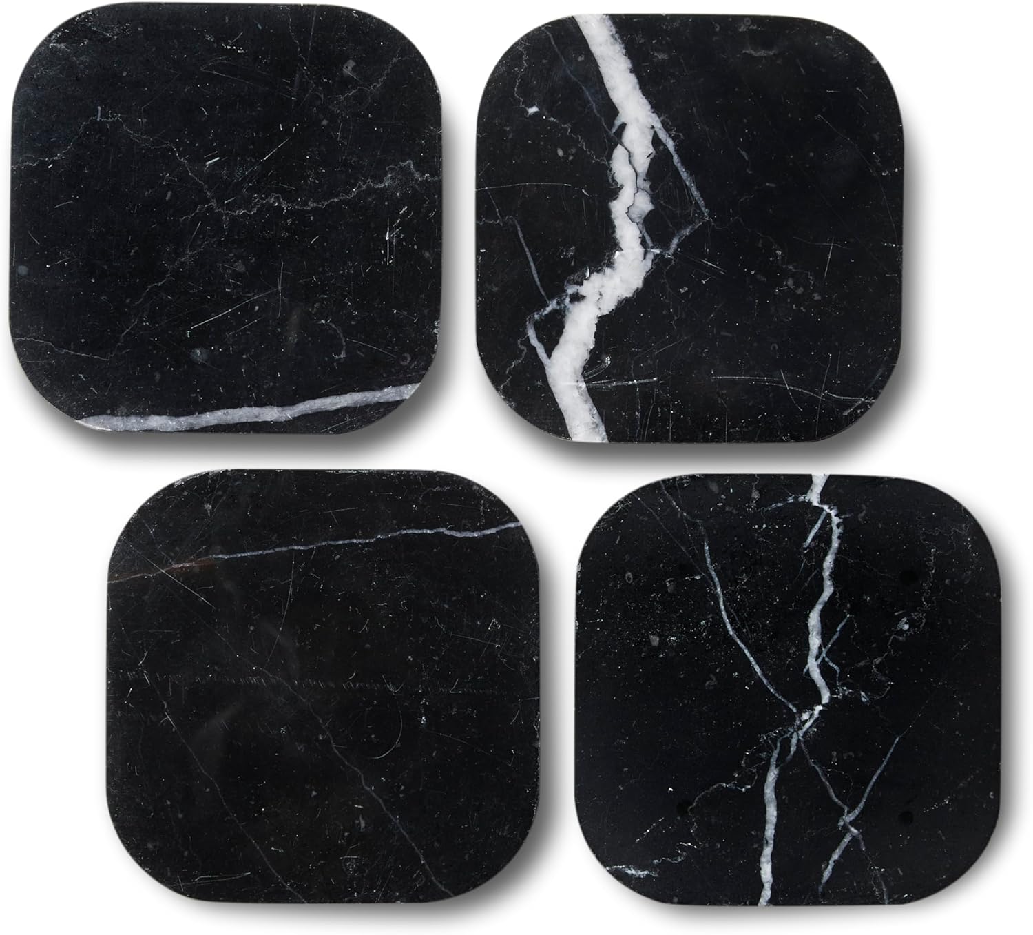 Italian 100% Marble Coasters – Set of 4 – Square Modern Bar Coasters for Drinks, Coffee –Stone