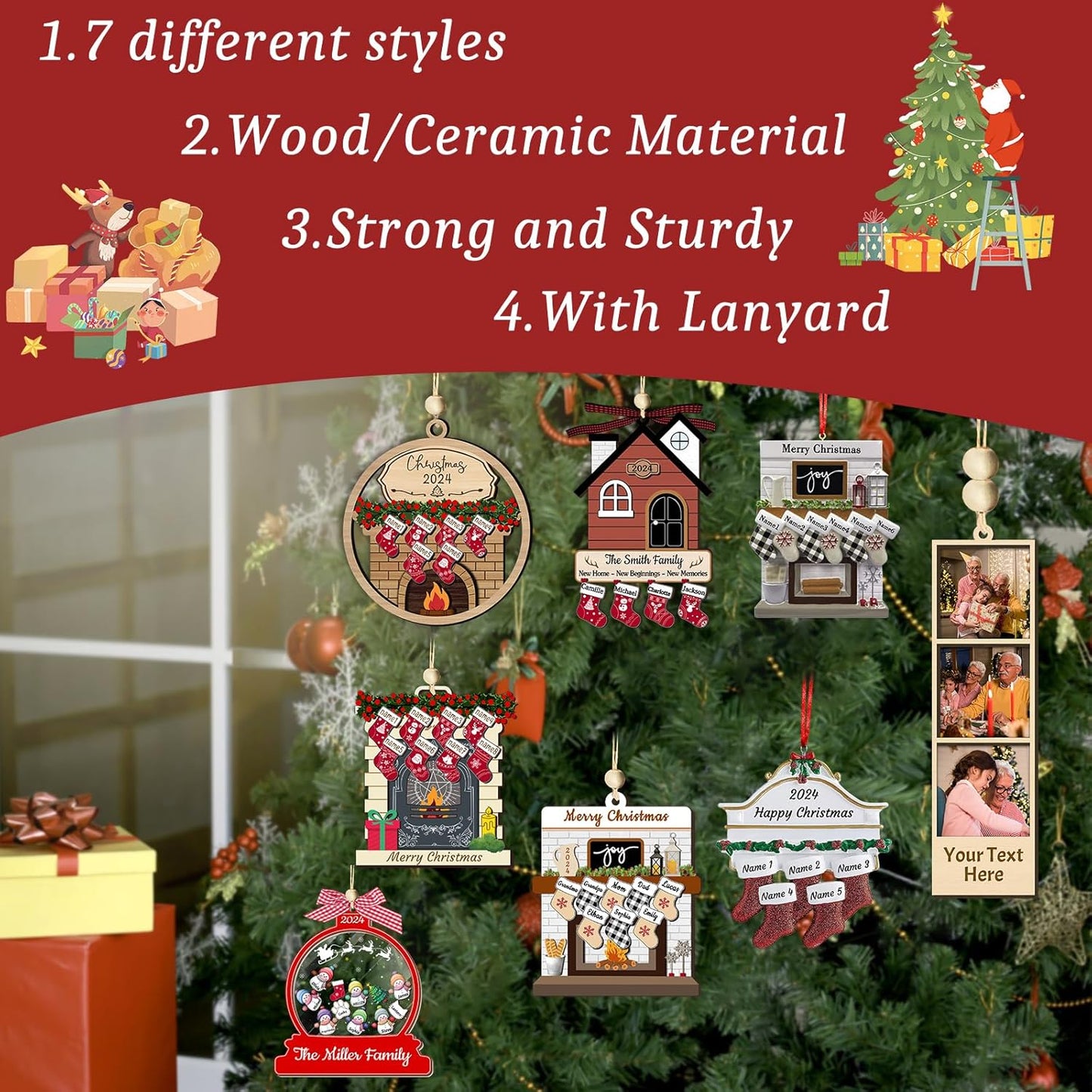 Personalized Christmas Ornaments with Names of 2/3/4/5/6/7/8 Custom Family Ornament Customized Xmas