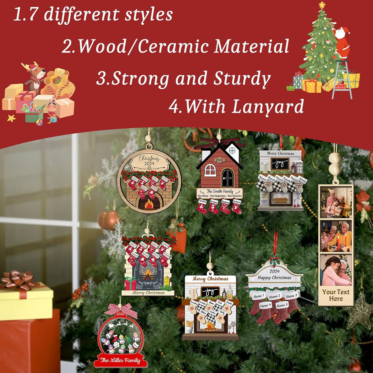 Personalized Christmas Ornaments with Photo Names Custom Family Ornament Customized Xmas Tree