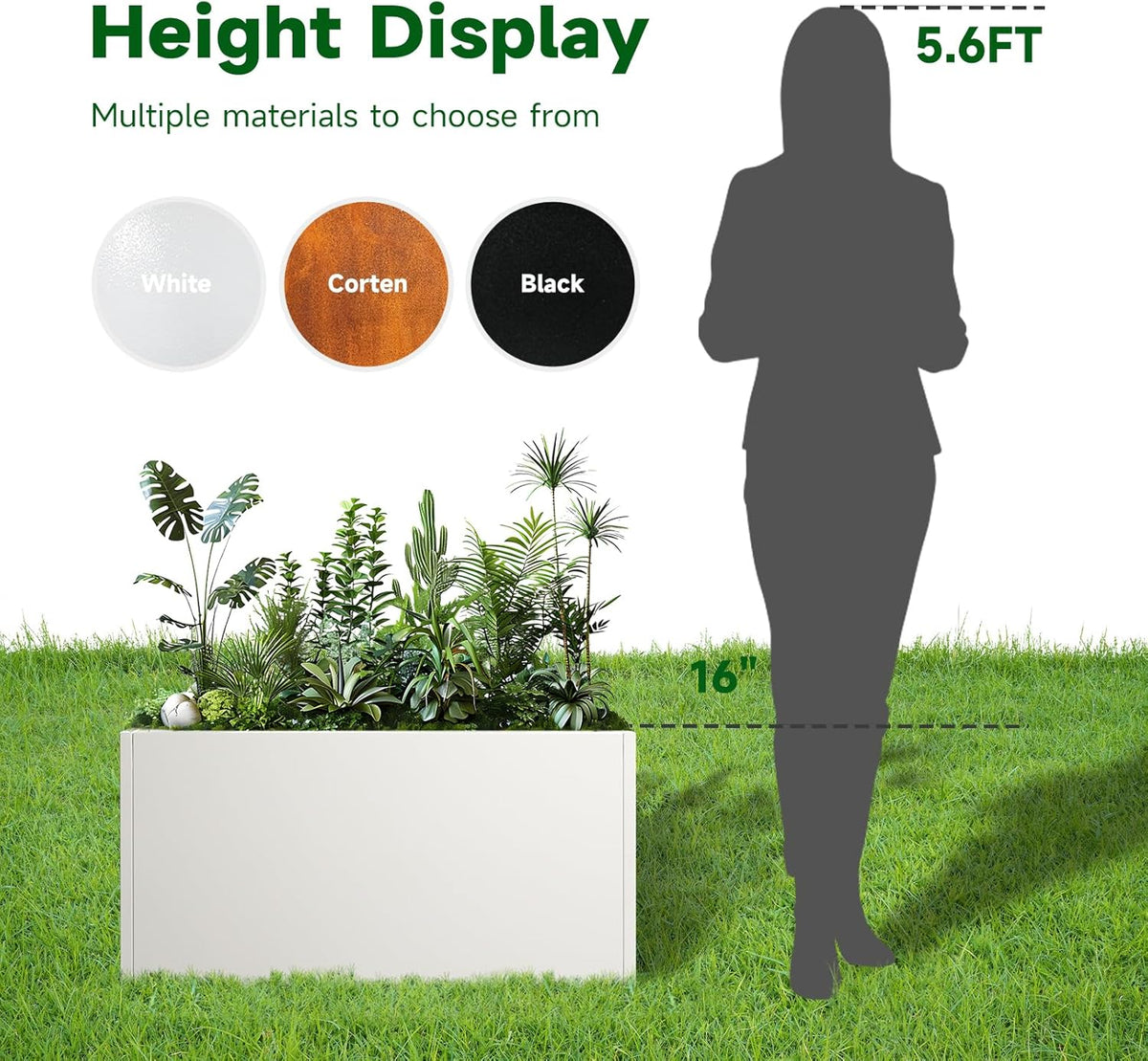 Galvanized Steel Garden Planter - White Matt Galvanized Metal Planter Box - Modern Metallic Heavy