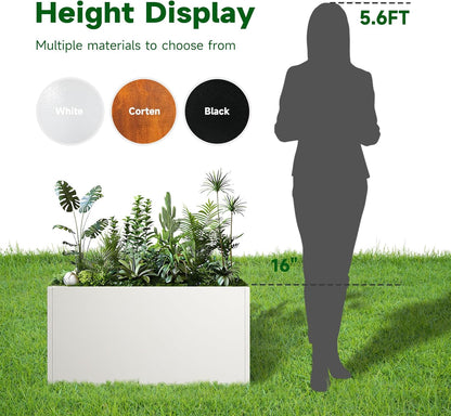 Galvanized Steel Garden Planter - White Matt Galvanized Metal Planter Box - Modern Metallic Heavy