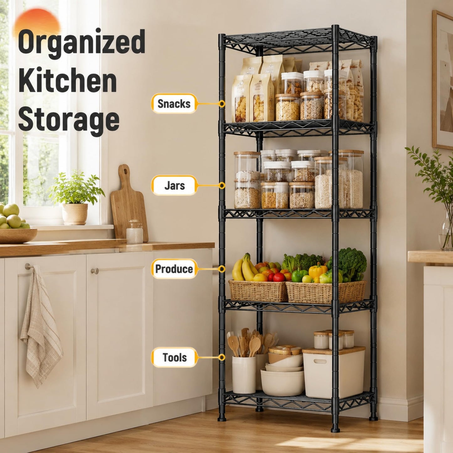 GRANNY SAYS 5-Tier Narrow Storage Shelves for Small Spaces – 15.8" W Metal Shelving Unit