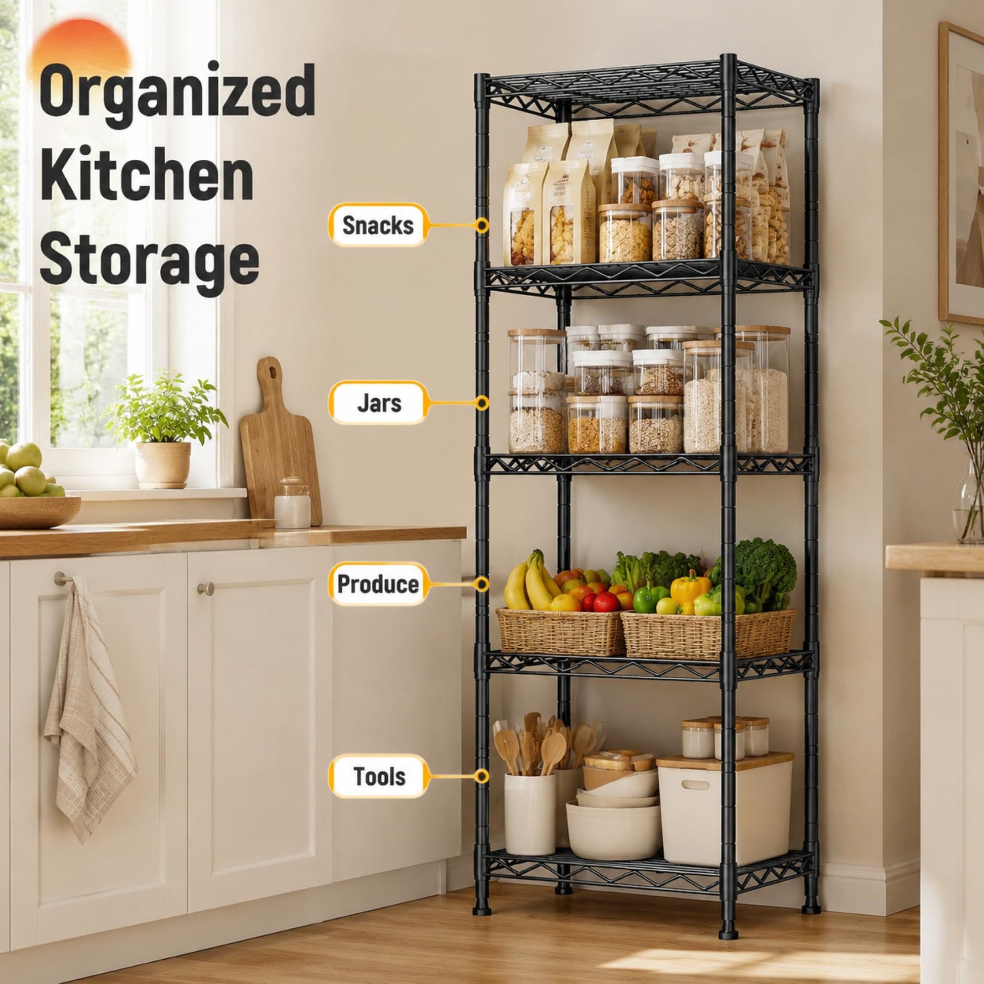 GRANNY SAYS 5-Tier Narrow Storage Shelves for Small Spaces – 15.8" W Metal Shelving Unit