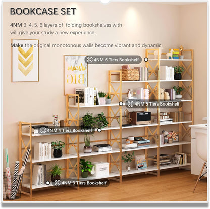 4NM 5 Tiers No Assembly Book Shelves, 51.2" H Folding Bookshelf Bookcase Open Industrial Foldable
