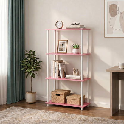 Furinno Turn-N-Tube Storage Shelves, 4-Tier Book Shelf, Corner Shelf, Toolless Open Shelves, for
