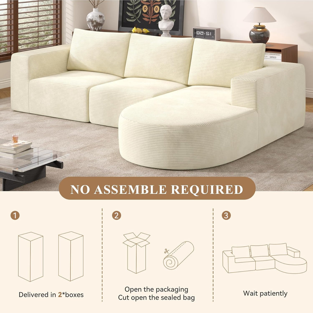 Modular Sectional Sofa with L-Shape Chaise,Cloud Sectional Modern Sleeper Couch with Deep