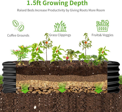 Land Guard 6x3x1.5ft Galvanized Raised Garden Bed Kit, Metal Planter Boxes Outdoor, Oval Metal