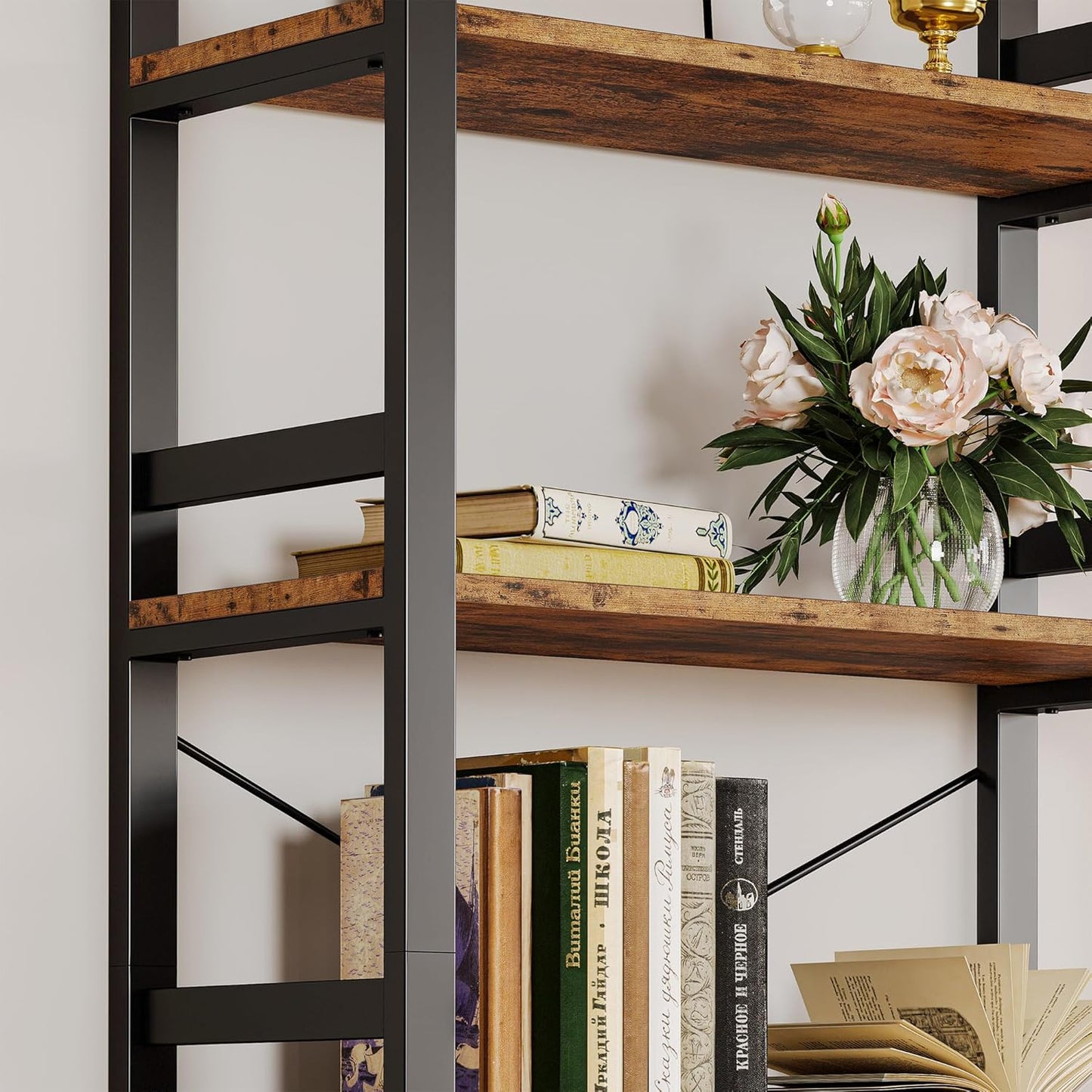 IRONCK Bookshelf, 31.5in Wide Shelf 6 Tier Bookcase, 110lbs/shelf Vintage Industrial Style