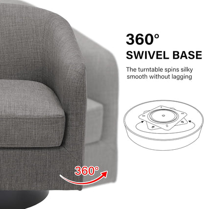 Swivel Barrel Accent Chair, Modern Round Linen Arm Chair for Living Room, Bedroom, Comfy Club