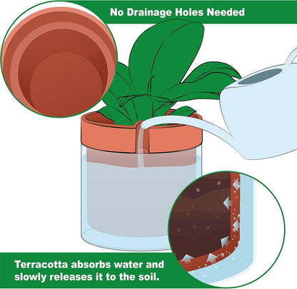 Phoenix Vine 10 Inch Self Watering Planter Pot, Terracotta Clay Pot with Glass Reservoir for Indoor