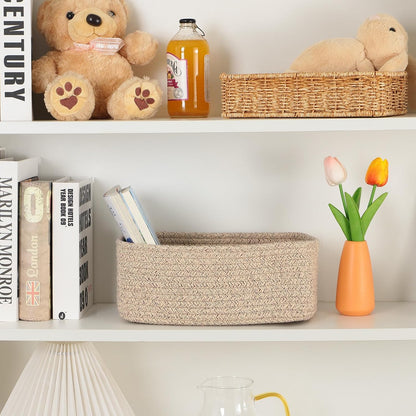 Small Storage Baskets for Organizing | Closet Organizer Bins | Shelf Toy Basket | Woven Rope