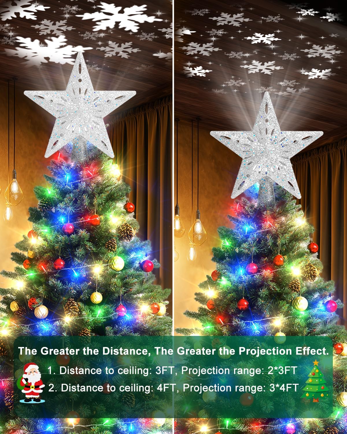 Kesfitt Christmas Tree Topper with 10M Colorful Light Cord, Tree Top Star Decoration with 6