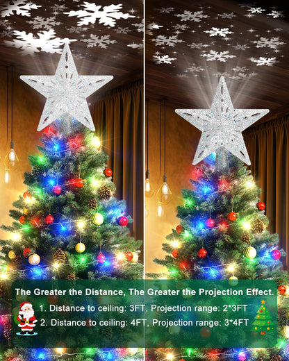 Kesfitt Christmas Tree Topper with 10M Colorful Light Cord, Tree Top Star Decoration with 6