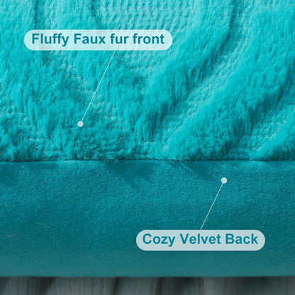 decorUhome Fall Throw Pillow Covers 22x22 Inch Set of 2, Soft Plush Decorative Faux Fur Turquoise
