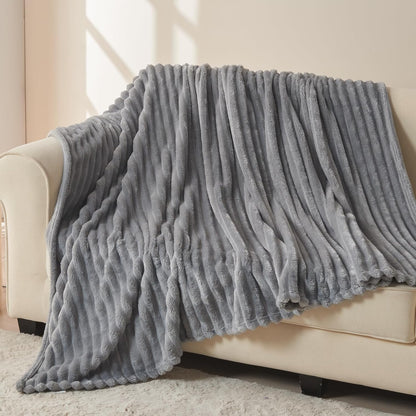 NEWCOSPLAY Super Soft Twin Blanket Light Grey Premium Silky Flannel Fleece 3D Ribbed Jacquard