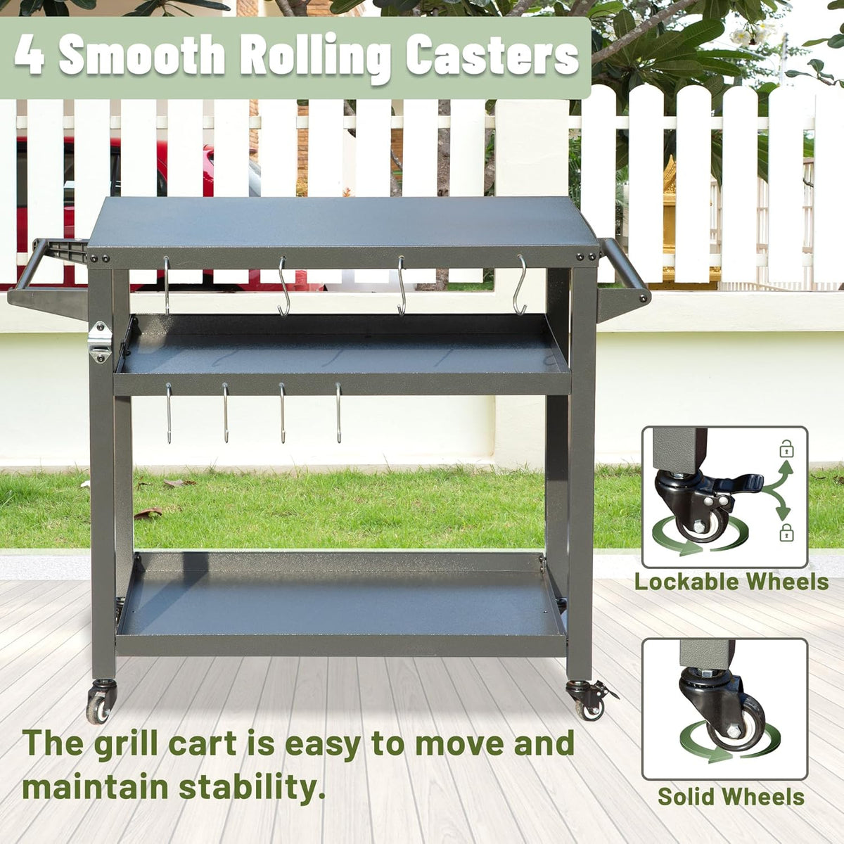 Domi 3-Shelf Outdoor Grill Table, Grill Cart with Wheels, Pizza Oven and Food Prep Table