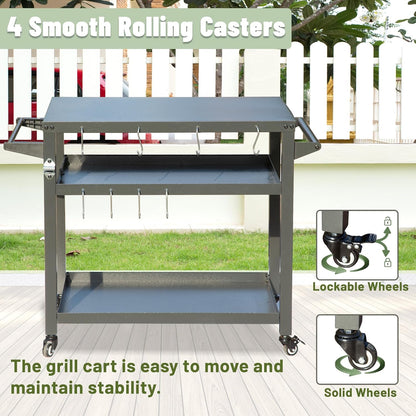 Domi 3-Shelf Outdoor Grill Table, Grill Cart with Wheels, Pizza Oven and Food Prep Table