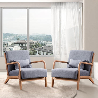 INZOY Mid-Century Modern Accent Chair Set of 2, Dark Grey Living Room Chairs with Waist Cushion