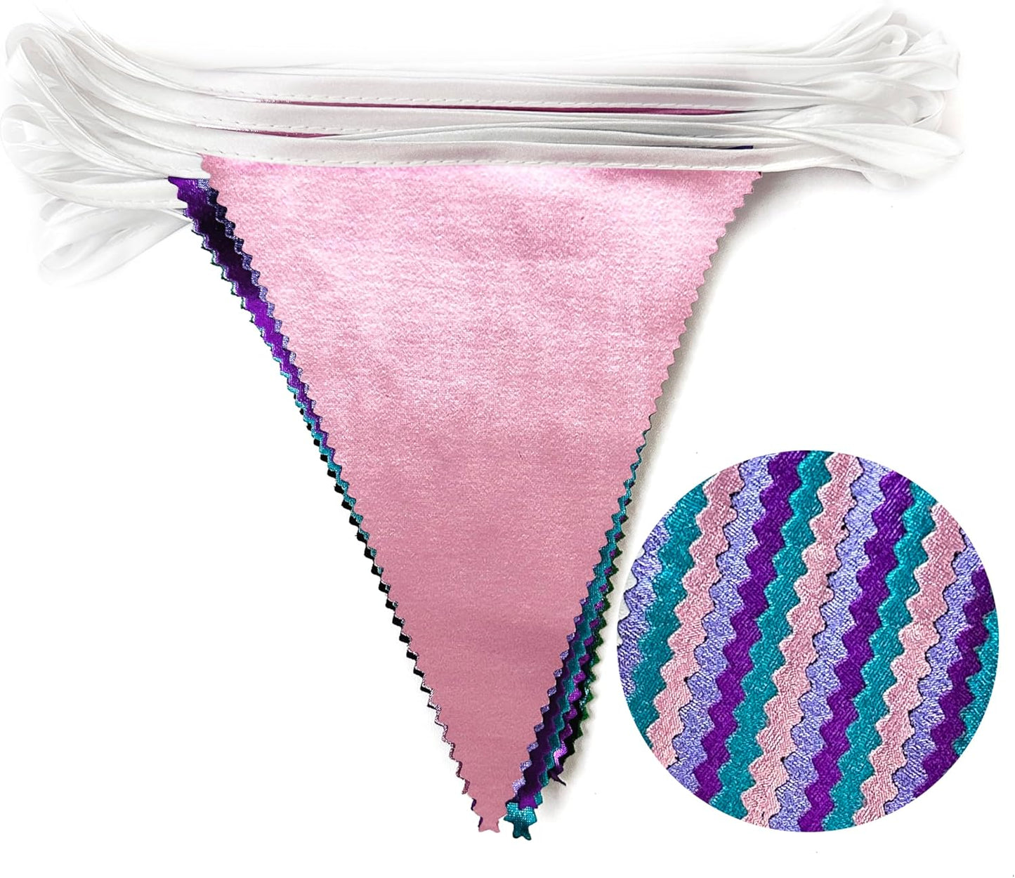 Mermaid Party Decorations Purple Pink and Teal Aqua Metallic Fabric Triangle Pennant Banner Flag