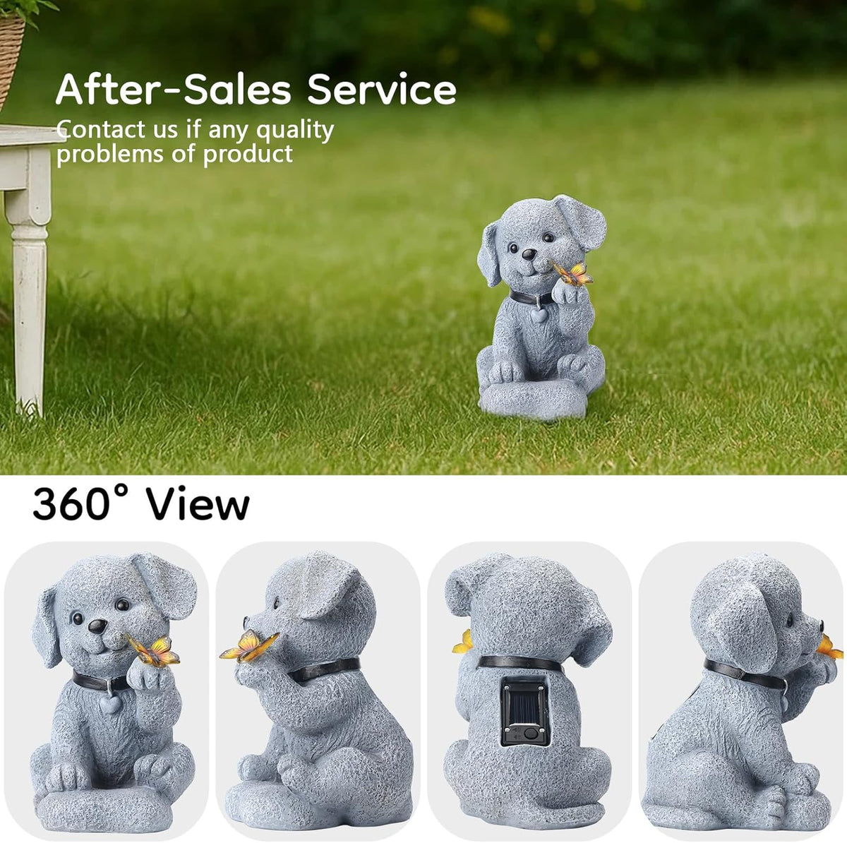 Solar Puppy Dog Garden Decor - Cute Pet Memorial Statue, Auto On/Off LED Light, Weatherproof Resin