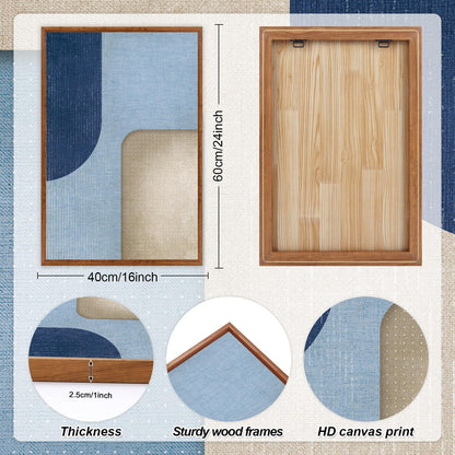 KAIRNE Blue Modern Abstract Canvas Wall Art,Neutral Prints Set of 3(16”X24”),Simple Design Wall