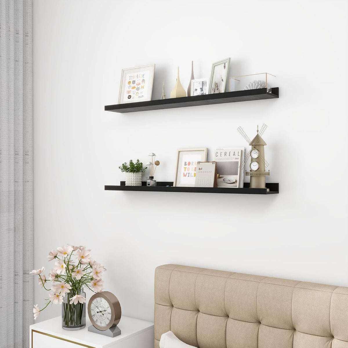 Picture Ledge Shelf, Wood Floating Shelves Set of 2, 36 inch Picture Ledge Shelves, Photo Ledge