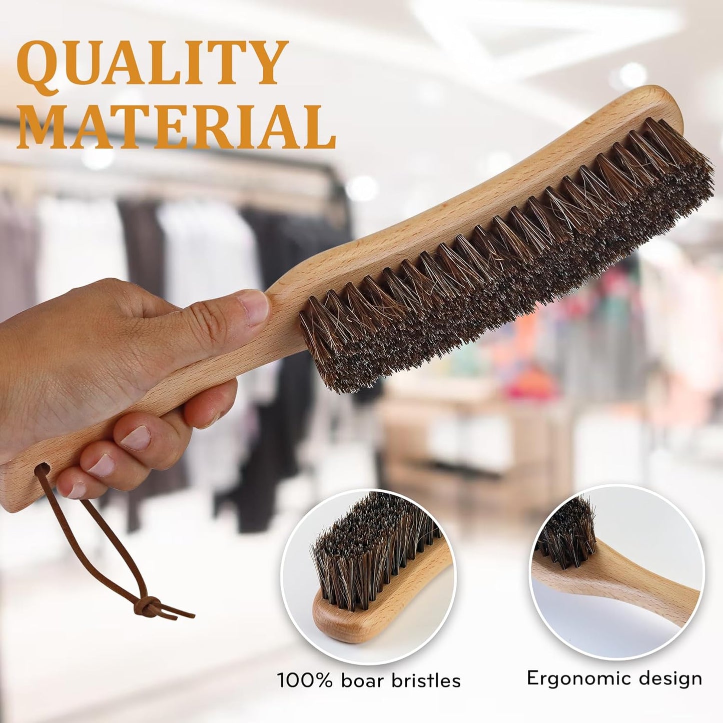 Lint Brush for Clothes with 100% Soft Horse Hair Bristle, Large Beech Wood Handle, Lint Remover for