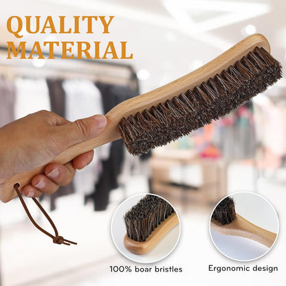 Lint Brush for Clothes with 100% Soft Horse Hair Bristle, Large Beech Wood Handle, Lint Remover for