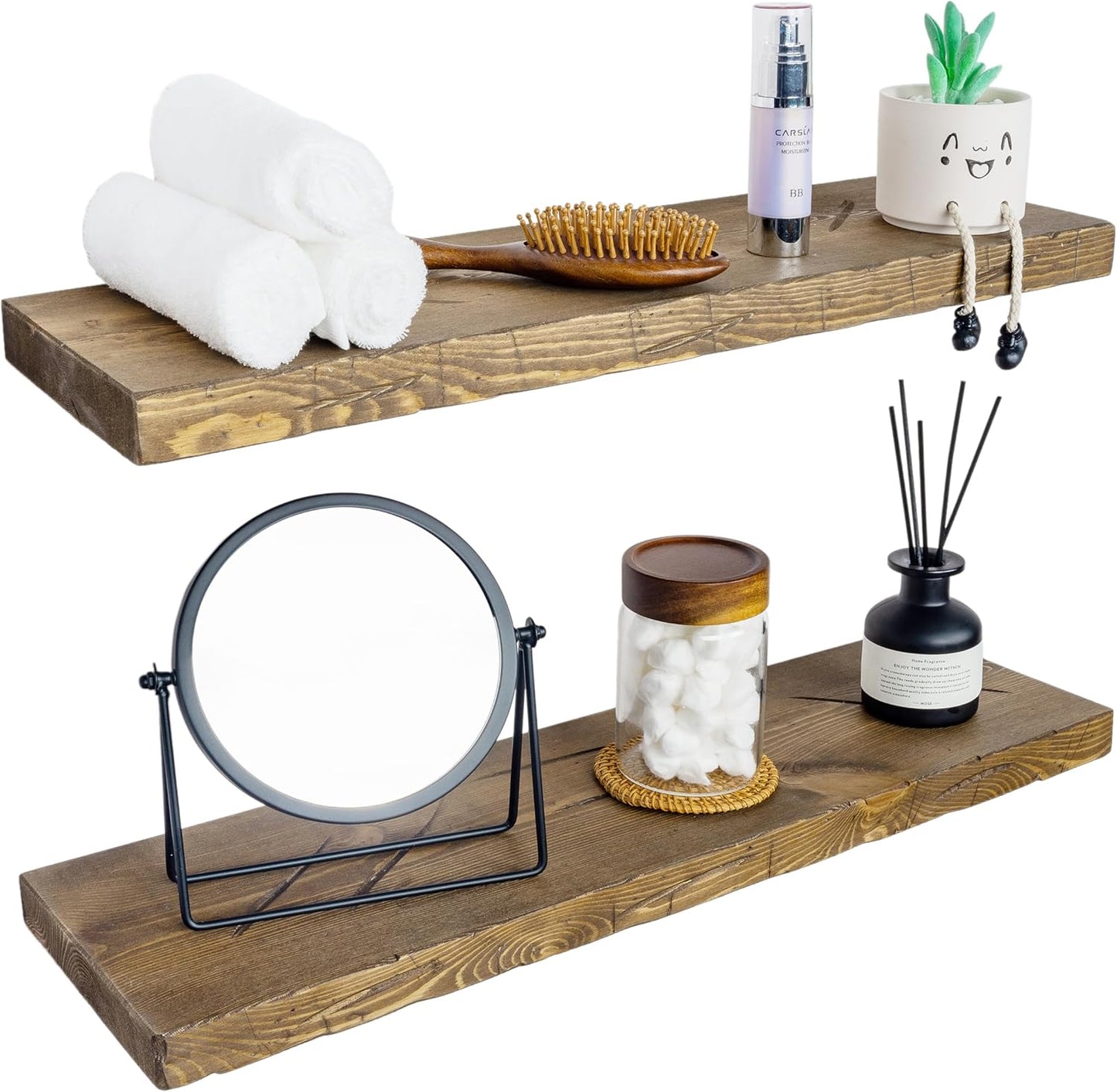 BGMG 30 inch Distressed Walnut Floating Shelves for Wall,High End Solid Real Wood 30 in Floating