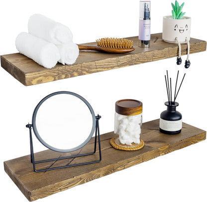 BGMG 30 inch Distressed Walnut Floating Shelves for Wall,High End Solid Real Wood 30 in Floating
