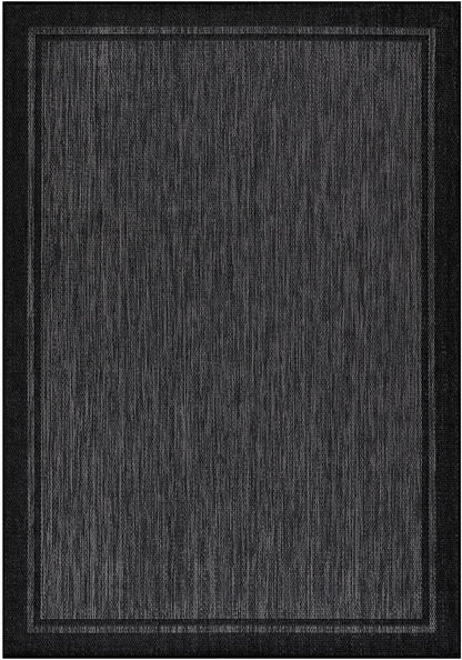 CAMILSON Indoor Outdoor Rug, 5x7 Bordered Dark Grey Black Modern Area Rugs for Indoor and Outdoor