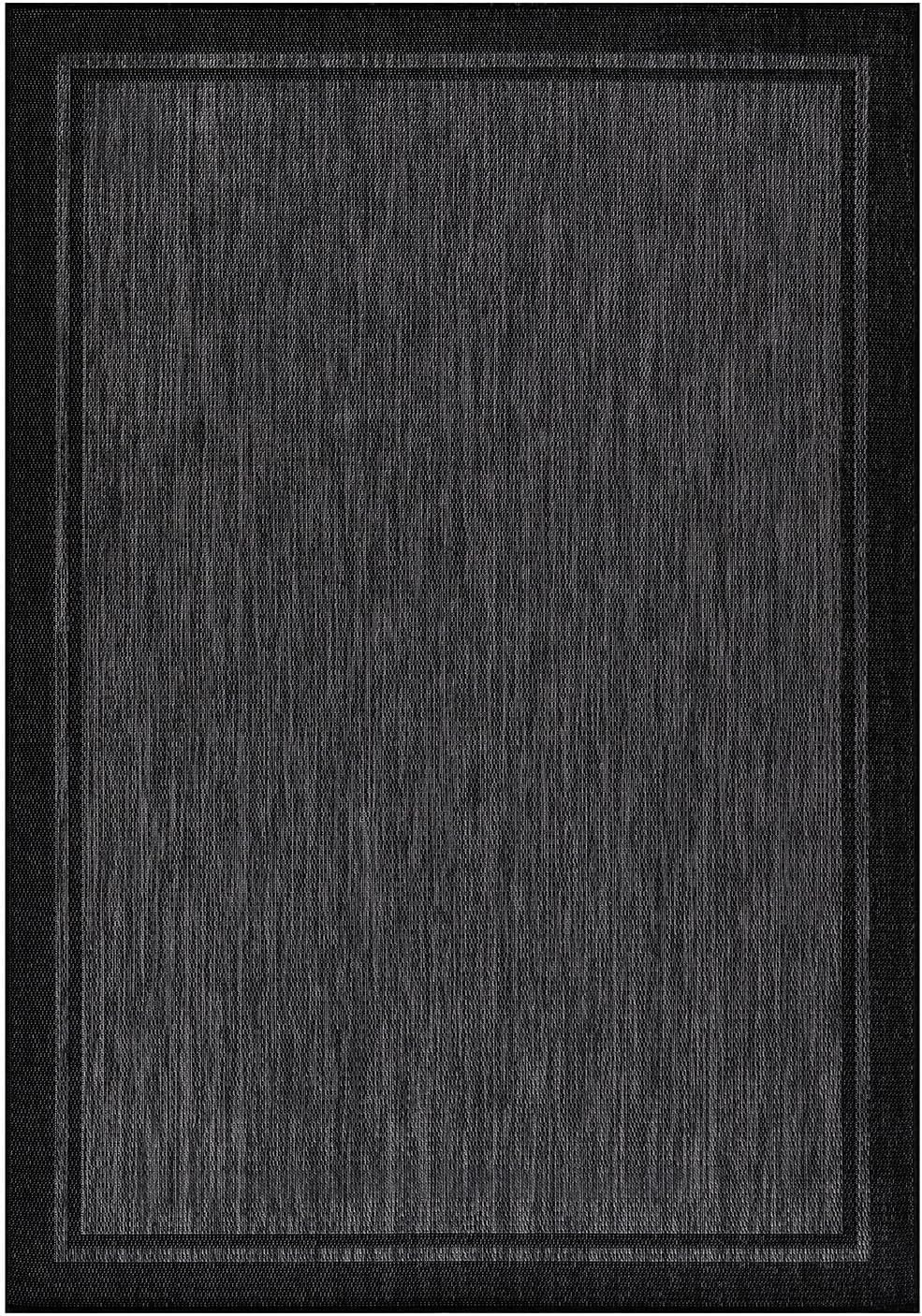 CAMILSON Indoor Outdoor Rug, 6x9 Bordered Dark Grey Black Modern Area Rugs for Indoor and Outdoor