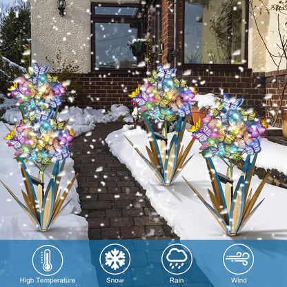Homight Solar Metal Agave Butterfly Flower Stick Garden Sculpture - Outdoor Gift, Christmas Lights
