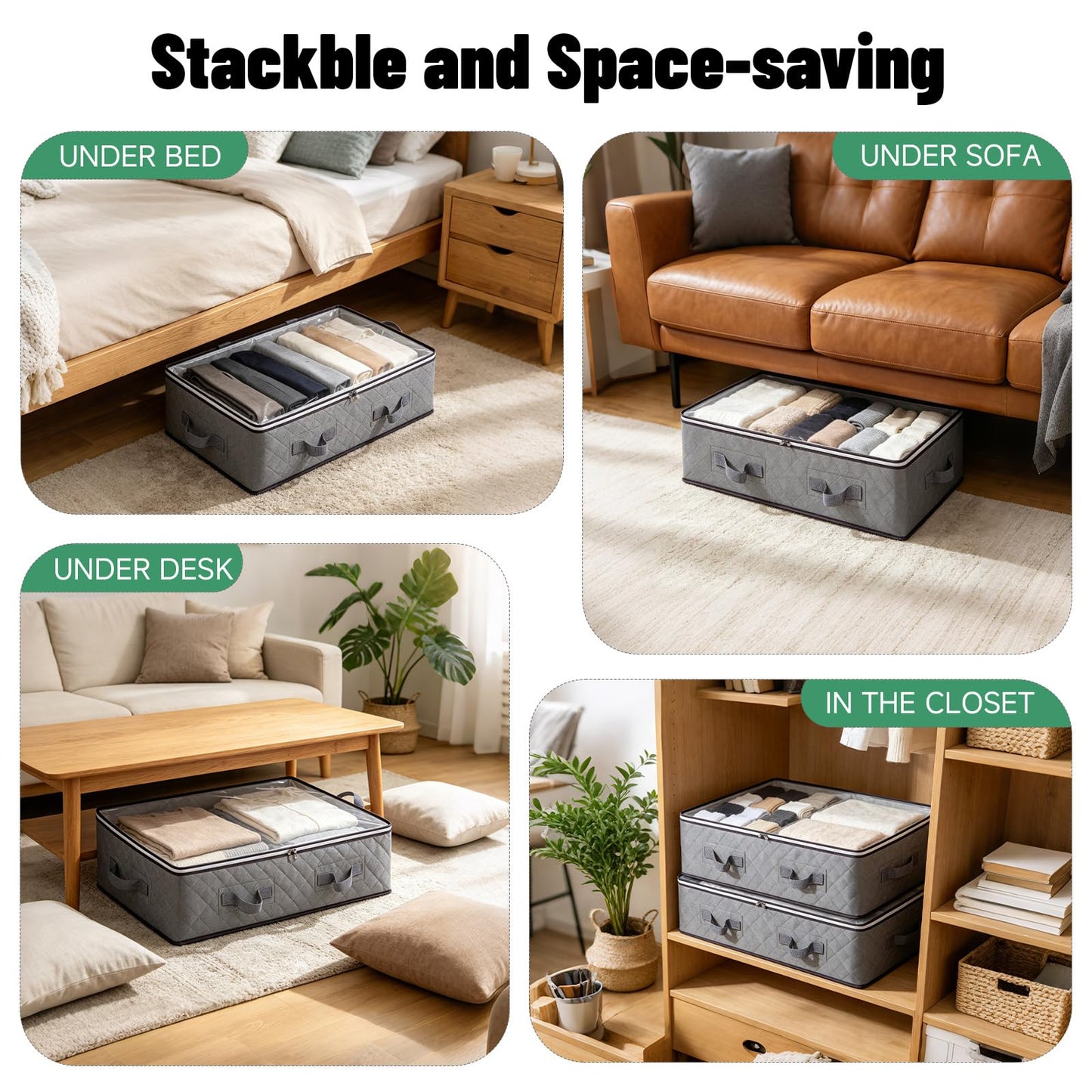 Pterying 6 Pack Under Bed Storage Containers with Transparent Clear Window