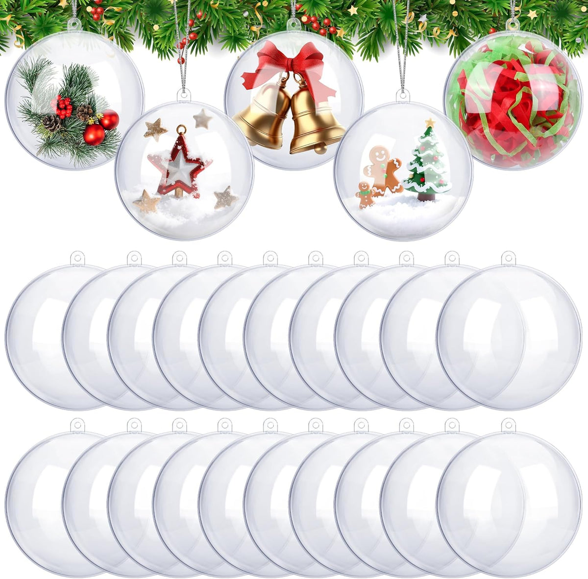 ANVAVO 25 Pieces 10 cm Christmas Clear Plastic Fillable Ball Ornaments DIY Craft Transparent
