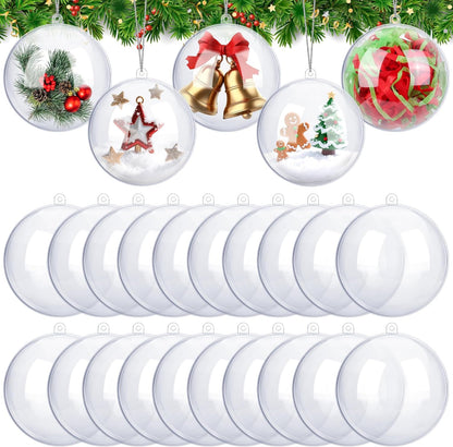 ANVAVO 25 Pieces 10 cm Christmas Clear Plastic Fillable Ball Ornaments DIY Craft Transparent