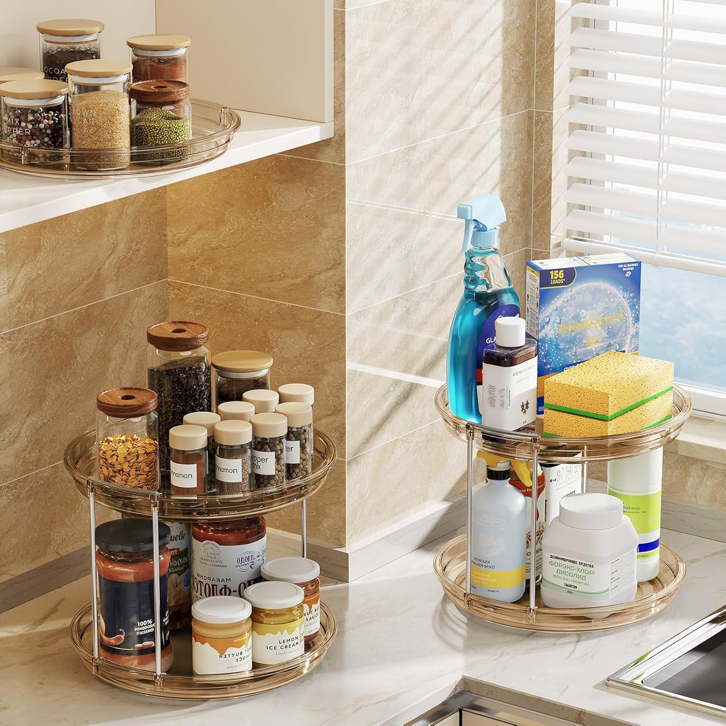 LAMU 2 Pack 2 Tier Lazy Susan Turntable Organizer 9.25'' Rotating Spice Rack Organization for