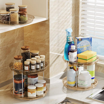 LAMU 2 Pack 2 Tier Lazy Susan Turntable Organizer 9.25'' Rotating Spice Rack Organization for