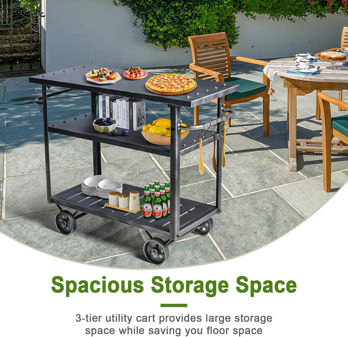 Diwhy Industrial 3 Tier Rolling Utility Storage Cart Wine Beverage, Metal Wine Rack with Wheels